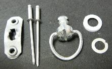 1- 1/4 turn d-ring, split ring washer, white cupped washer, backing plate and 2 rivets